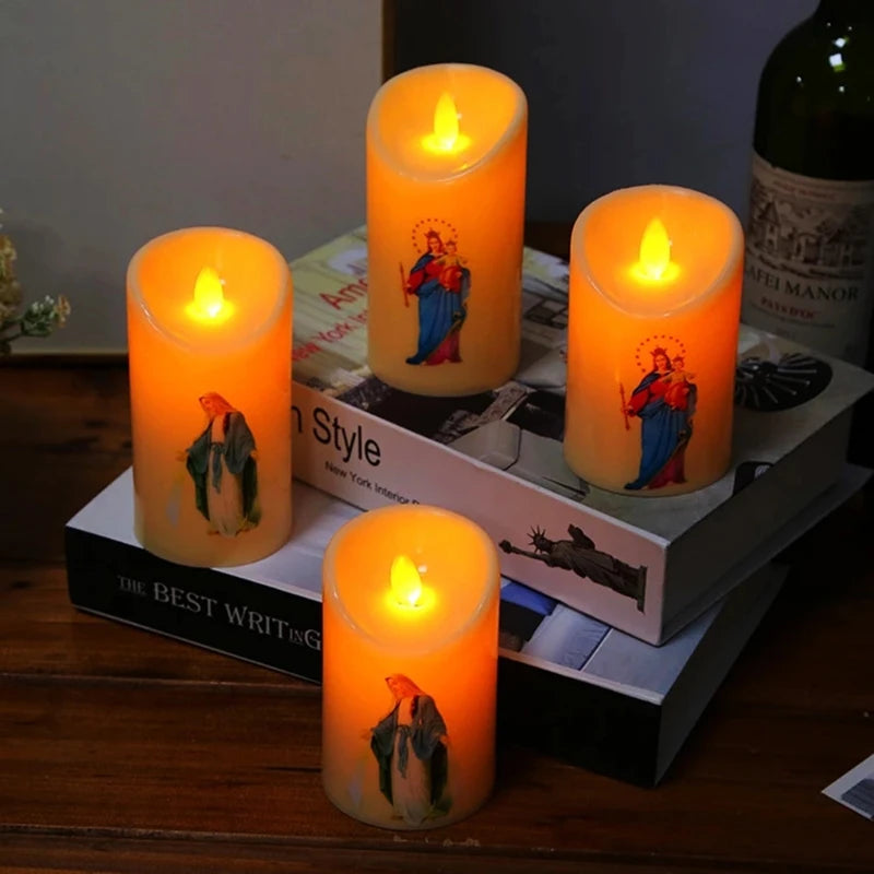 Bougie LED Jésus-Christ Sans Flamme / Veilleuse Décorative à Piles / Ambiance Spirituelle