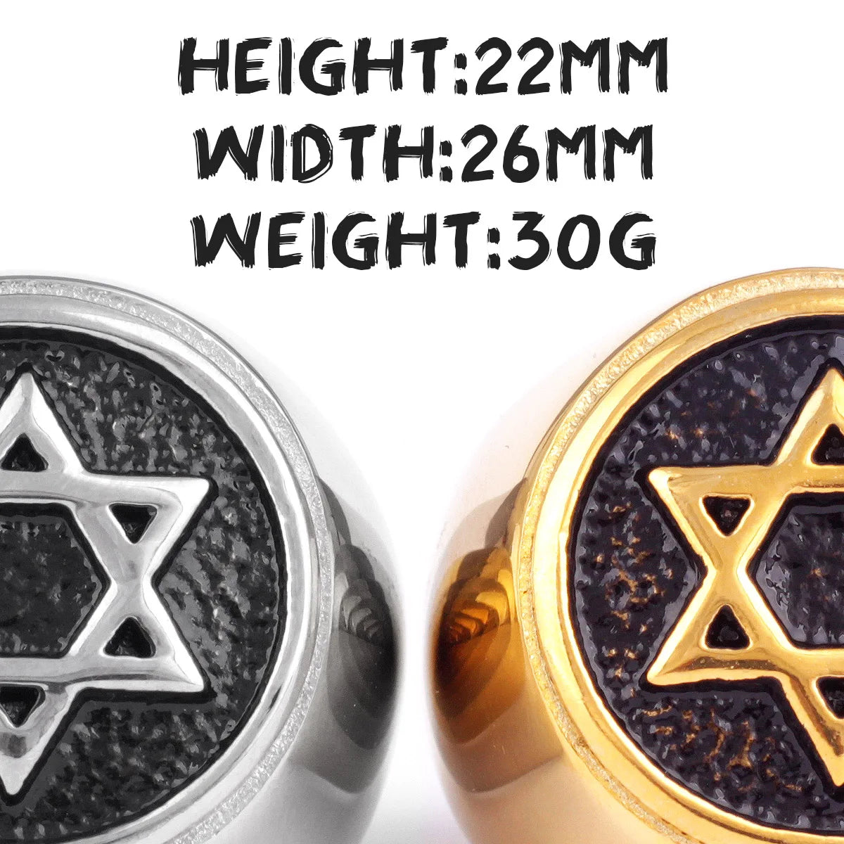Bague Homme Étoile de David Hexagramme – Acier Inoxydable, Style Punk Hip-Hop & Bijou Judaïsme