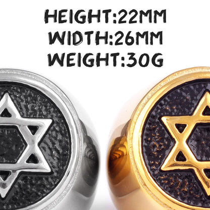 Bague Homme Étoile de David Hexagramme – Acier Inoxydable, Style Punk Hip-Hop & Bijou Judaïsme