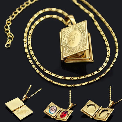 Collier pendentif Allah avec cadre photo Quran – bijou religieux unisexe