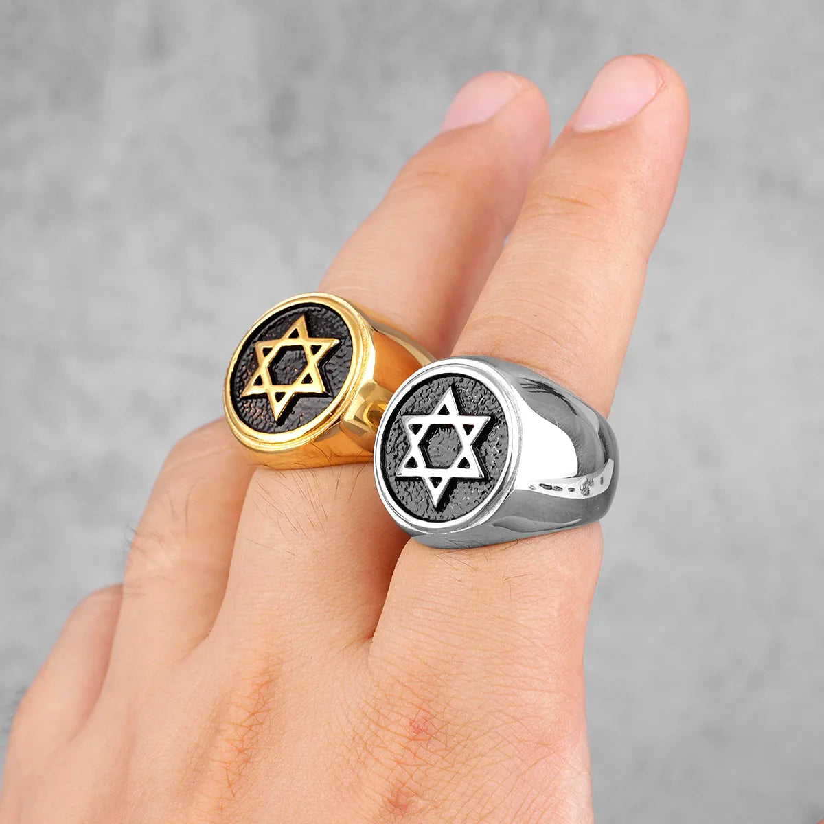 Bague Homme Étoile de David Hexagramme – Acier Inoxydable, Style Punk Hip-Hop & Bijou Judaïsme