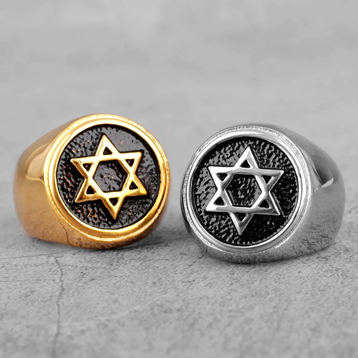 Bague Homme Étoile de David Hexagramme – Acier Inoxydable, Style Punk Hip-Hop & Bijou Judaïsme