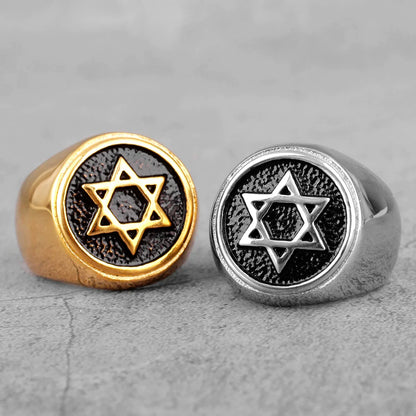 Bague Homme Étoile de David Hexagramme – Acier Inoxydable, Style Punk Hip-Hop & Bijou Judaïsme