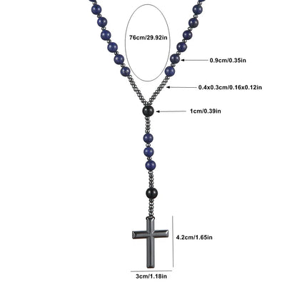 Rosenkranzkette aus blauen Steinen mit Kreuz – religiöser Unisex-Schmuck