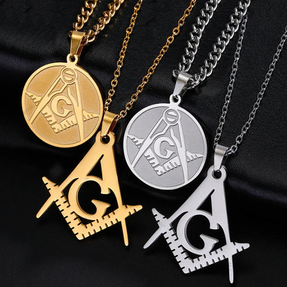 Collier Maçonnique Homme en Acier Inoxydable – Pendentif Franc-Maçon Équerre & Compas, Style Gothique Punk