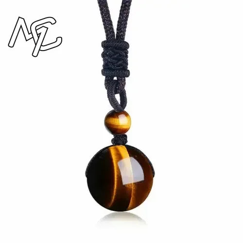Pendentif Collier 14 mm en Pierre Naturelle Obsidienne Œil de Tigre – Amulette Porte-Bonheur Sculptée