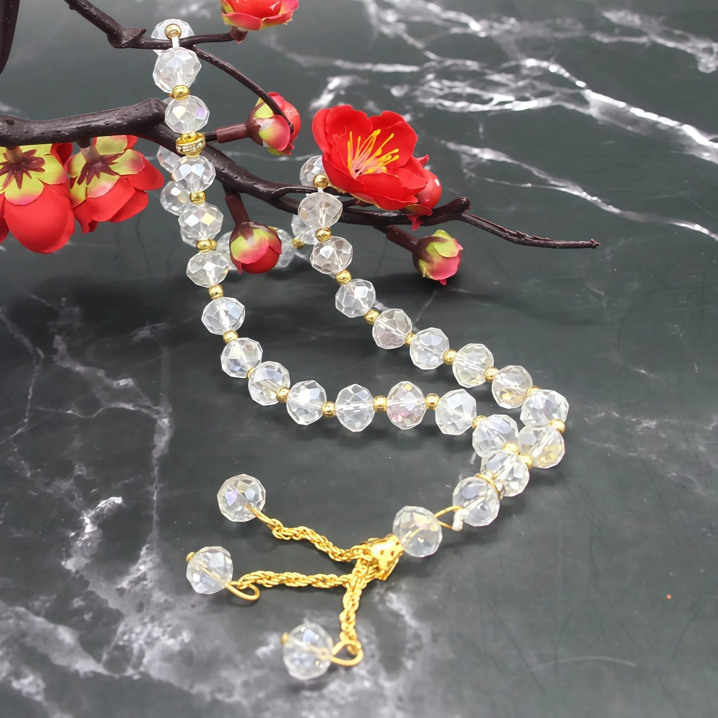 Tasbih Musulman 33 Perles Cristal – Chapelet de Prière Islamique Élégant