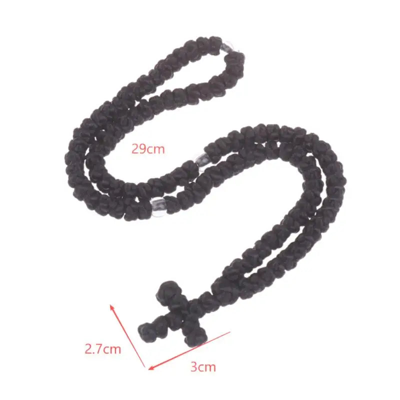Collier Komboskini Orthodoxe Noir/Bleu – Corde de Prière Artisanale avec Croix