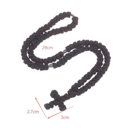 Collier Komboskini Orthodoxe Noir/Bleu – Corde de Prière Artisanale avec Croix