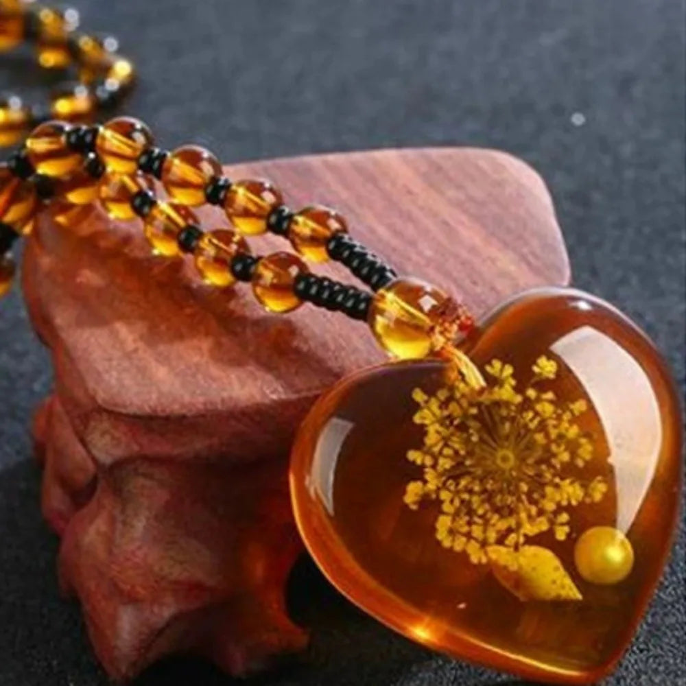 Collier Bohème Femme en Perles Ambre Résine – Style Ethnique Élégant, Chaîne Pull Tendance