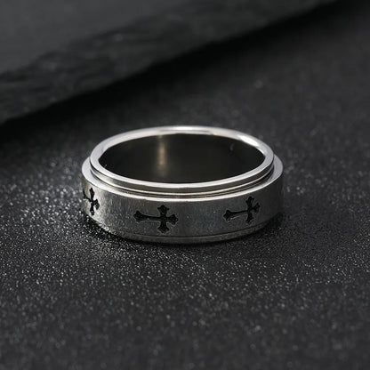 Bague croix rotative en acier inoxydable – bijou chrétien unisexe