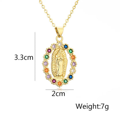 NEWBUY Hochwertiger Damenschmuck religiöser Art aus Kupfer mit Zirkonia-Einlage, Jungfrau-Maria-Anhänger, Edelstahlhalskette