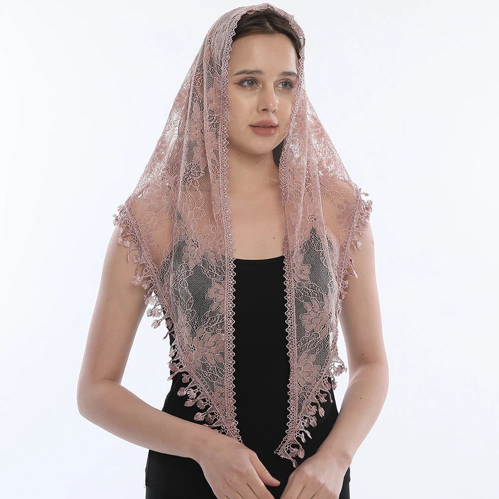 Voile mantille catholique femme en dentelle brodée – châle de prière, église et mariage