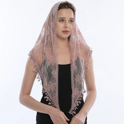 Voile mantille catholique femme en dentelle brodée – châle de prière, église et mariage