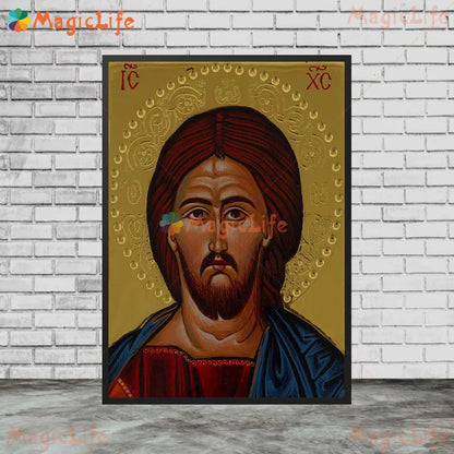 Icône religieuse du Christ Pantocrator – Tableau orthodoxe sur toile sans cadre pour église et décoration murale
