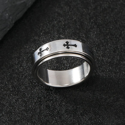 Bague croix rotative en acier inoxydable – bijou chrétien unisexe