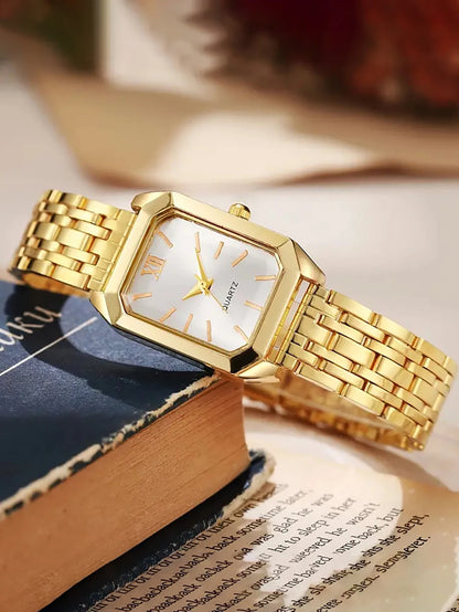 Coffret Montre Femme à Quartz & Bijoux Assortis – Doré ou Argenté