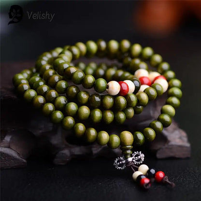 Mala 108 perles en santal naturel – bracelet de prière bouddhiste unisexe