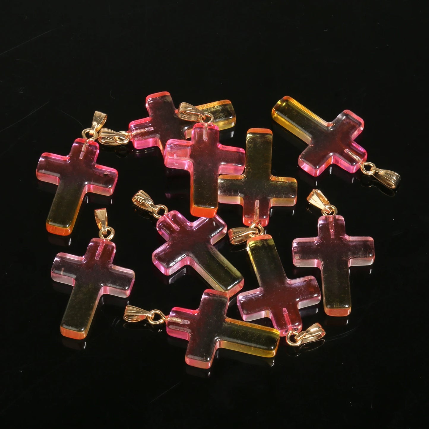 10 Pendentifs Croix en Verre Lampwork – DIY Bijoux