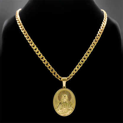 Collier Sacré-Cœur de Jésus plaqué or – médaille catholique unisexe