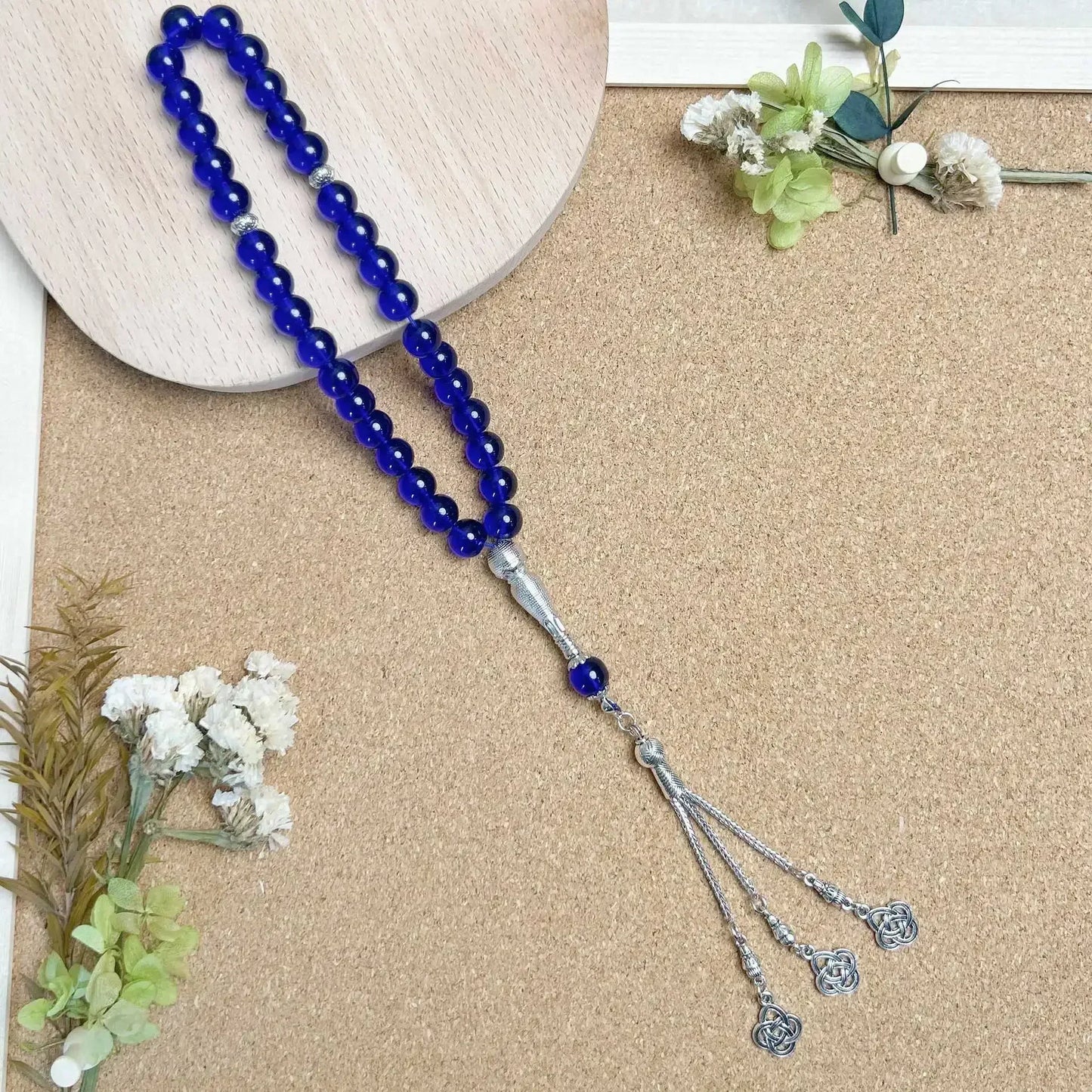 33-Bead Turkish Glass Tasbih with Tassel – Muslim Prayer Beads Bracelet