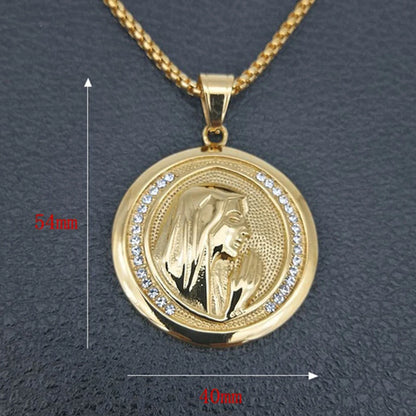 Grand collier pendentif Vierge Marie doré – bijou religieux unisexe