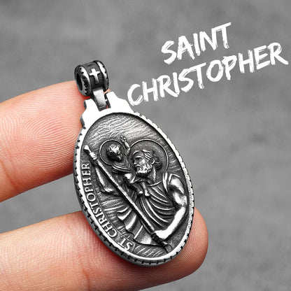 Collier Saint Christophe en acier inoxydable – amulette protectrice unisexe