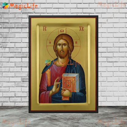 Icône religieuse du Christ Pantocrator – Tableau orthodoxe sur toile sans cadre pour église et décoration murale