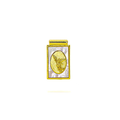 Pendentif Archange Saint Michel Doré – Médaille Religieuse Catholique avec Bord Coquillage et Zircons