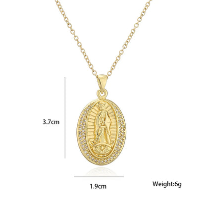 NEWBUY Hochwertiger Damenschmuck religiöser Art aus Kupfer mit Zirkonia-Einlage, Jungfrau-Maria-Anhänger, Edelstahlhalskette