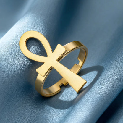 Verstellbarer Ankh-Ring aus Edelstahl – Unisex-Glücksbringer