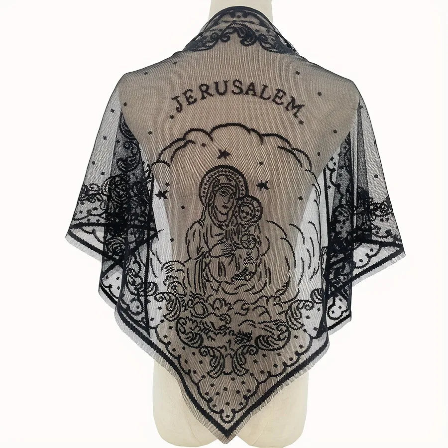 Voile de messe catholique femme en dentelle brodée – foulard Vierge Marie pour prière et église