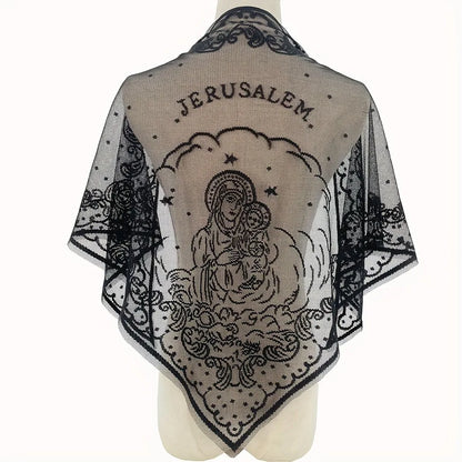 Voile de messe catholique femme en dentelle brodée – foulard Vierge Marie pour prière et église