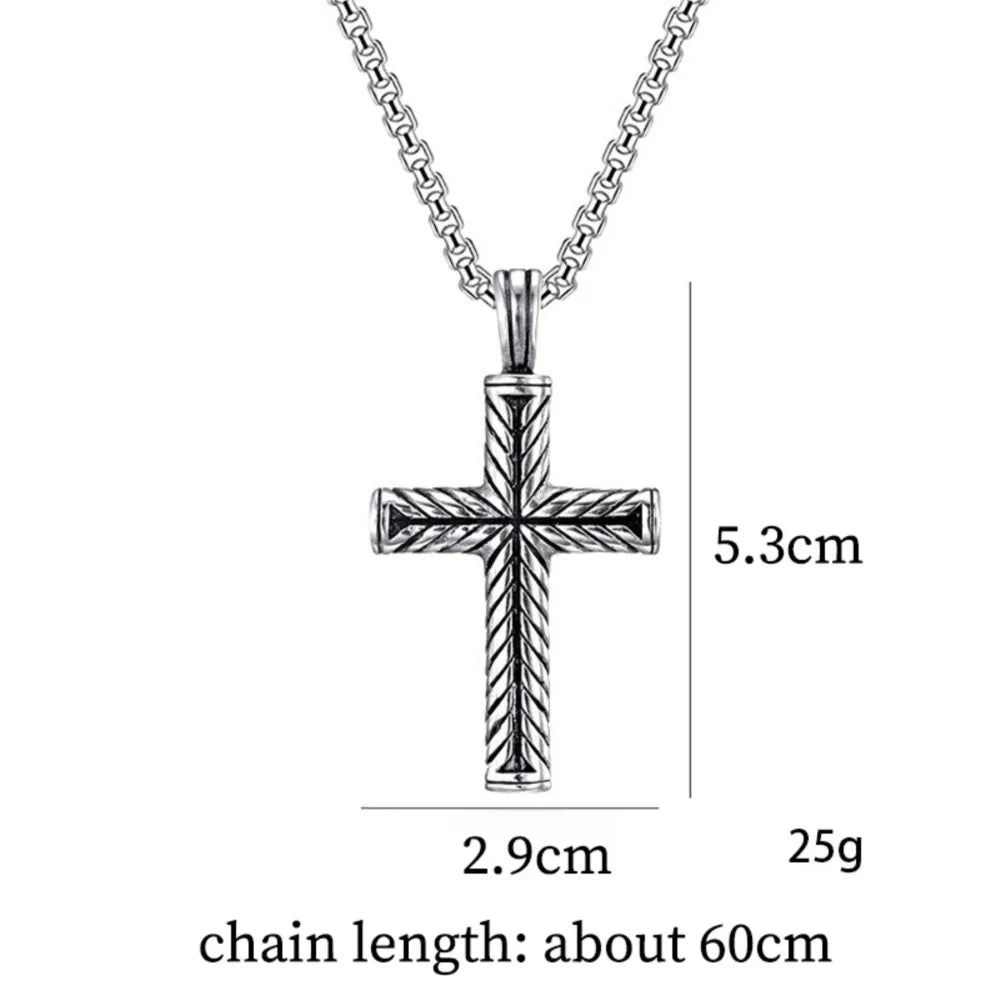 Collier pendentif croix torsadée en acier inoxydable – bijou chrétien unisexe