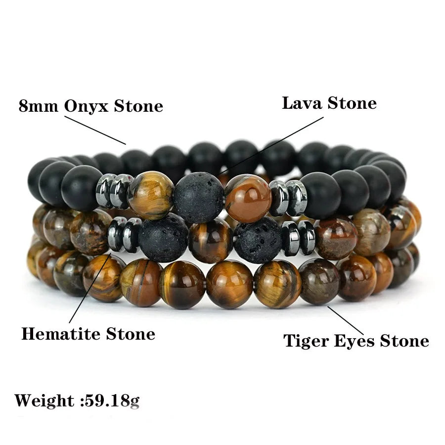 Herren-Set aus 3 Steinperlen-Armbändern – Modelle zur Auswahl