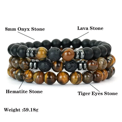 Herren-Set aus 3 Steinperlen-Armbändern – Modelle zur Auswahl