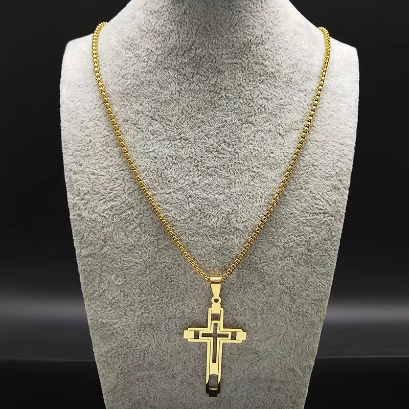 Parure Croix 3 Pièces en Acier Inoxydable – Collier, Bracelet & Bague