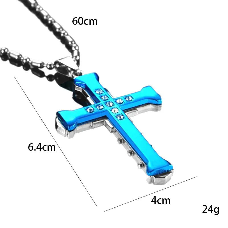Halskette Kreuz Schwarz Zirkon und Gold aus Edelstahl – Punk-Schmuck für Herren
