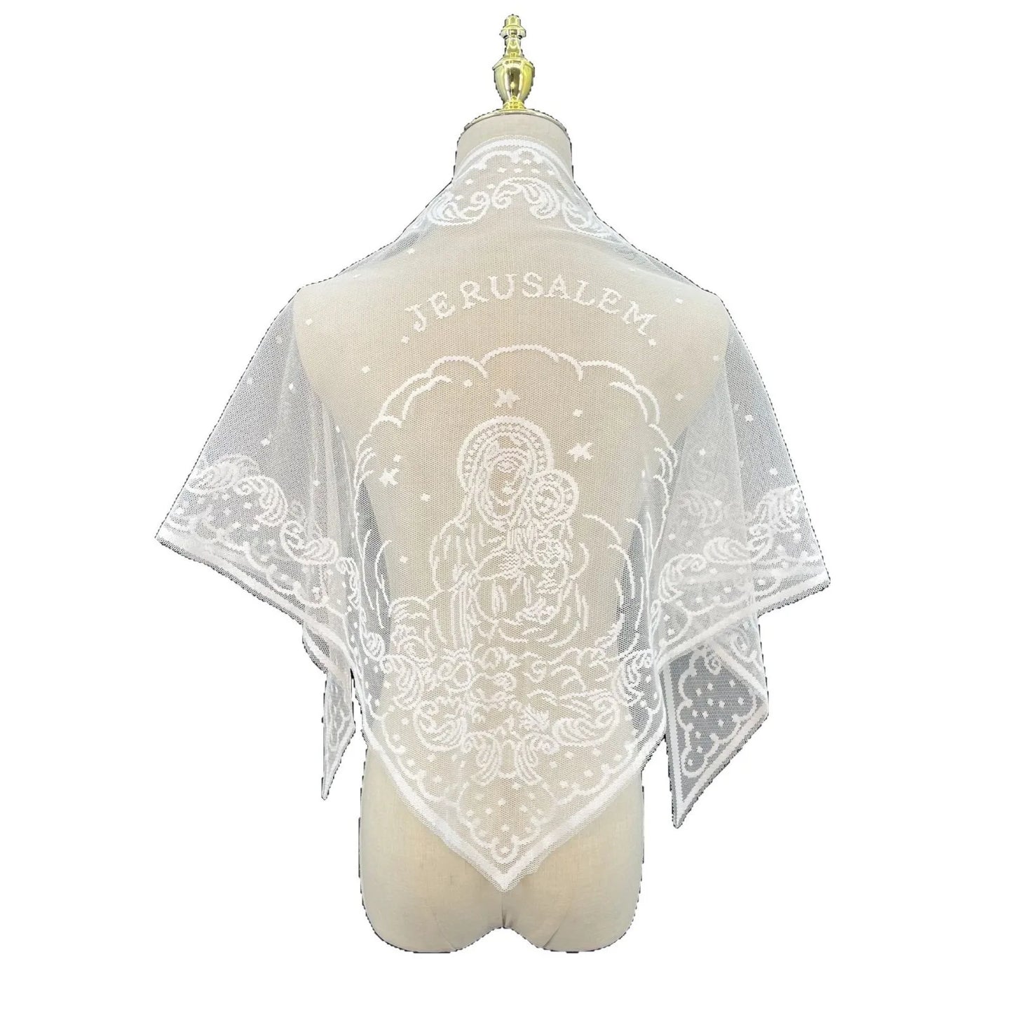 Voile de messe catholique femme en dentelle brodée – foulard Vierge Marie pour prière et église