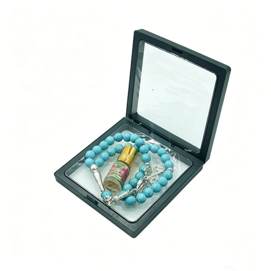 Pack Premium Tasbih Islamique 33 Perles – Coffret de Prière avec Huile Parfumée