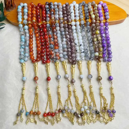 33-Bead Turkish Glass Tasbih with Tassel – Muslim Prayer Beads Bracelet