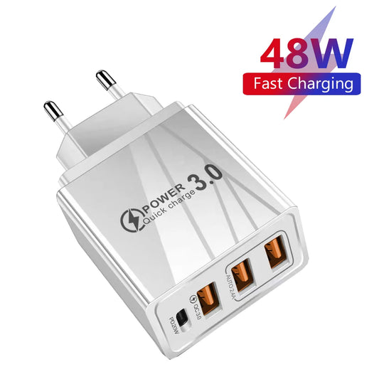 Chargeur Rapide 48W USB-C PD & QC 3.0 – Adaptateur Secteur Universel (Prise EU)