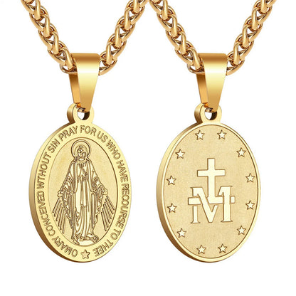 Collier Vierge Marie avec médaille miraculeuse – bijou catholique en acier inoxydable
