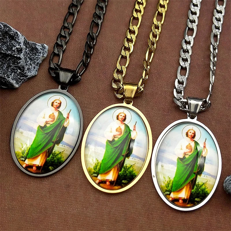 Collier médaille San Judas Tadeo en acier inoxydable doré – bijou religieux