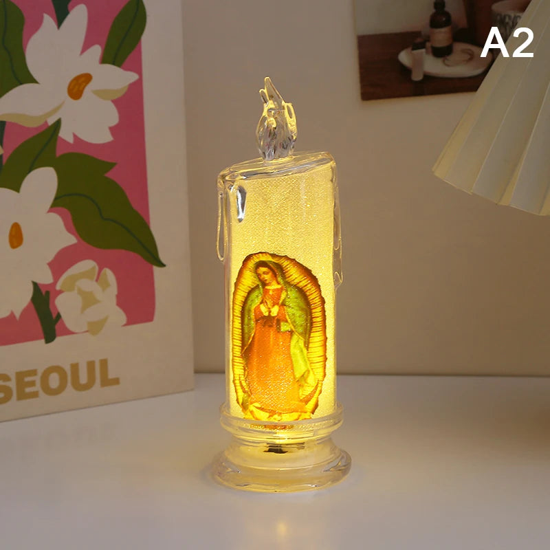 Bougie LED Religieuse Jésus & Vierge / Flamme Électronique Sans Feu