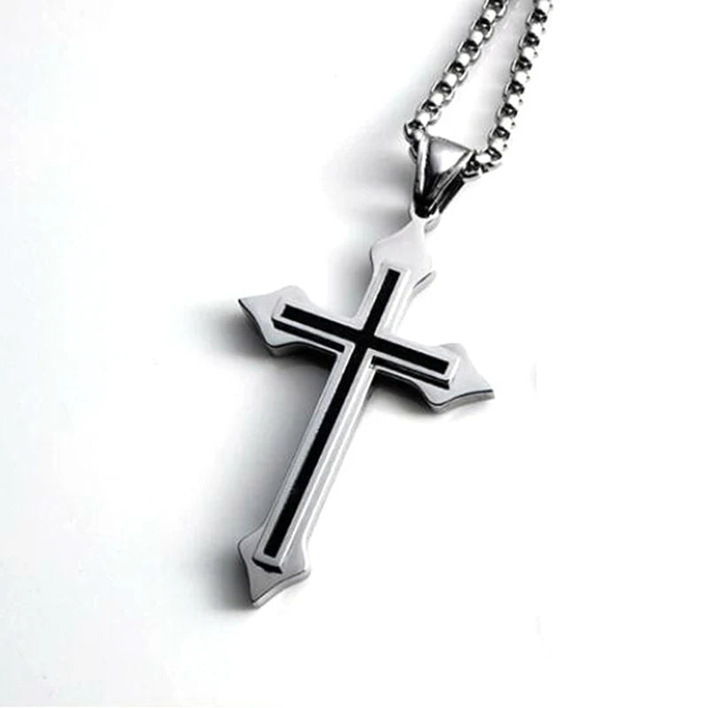 Collier croix minimaliste goutte noire en acier inoxydable – bijou unisexe
