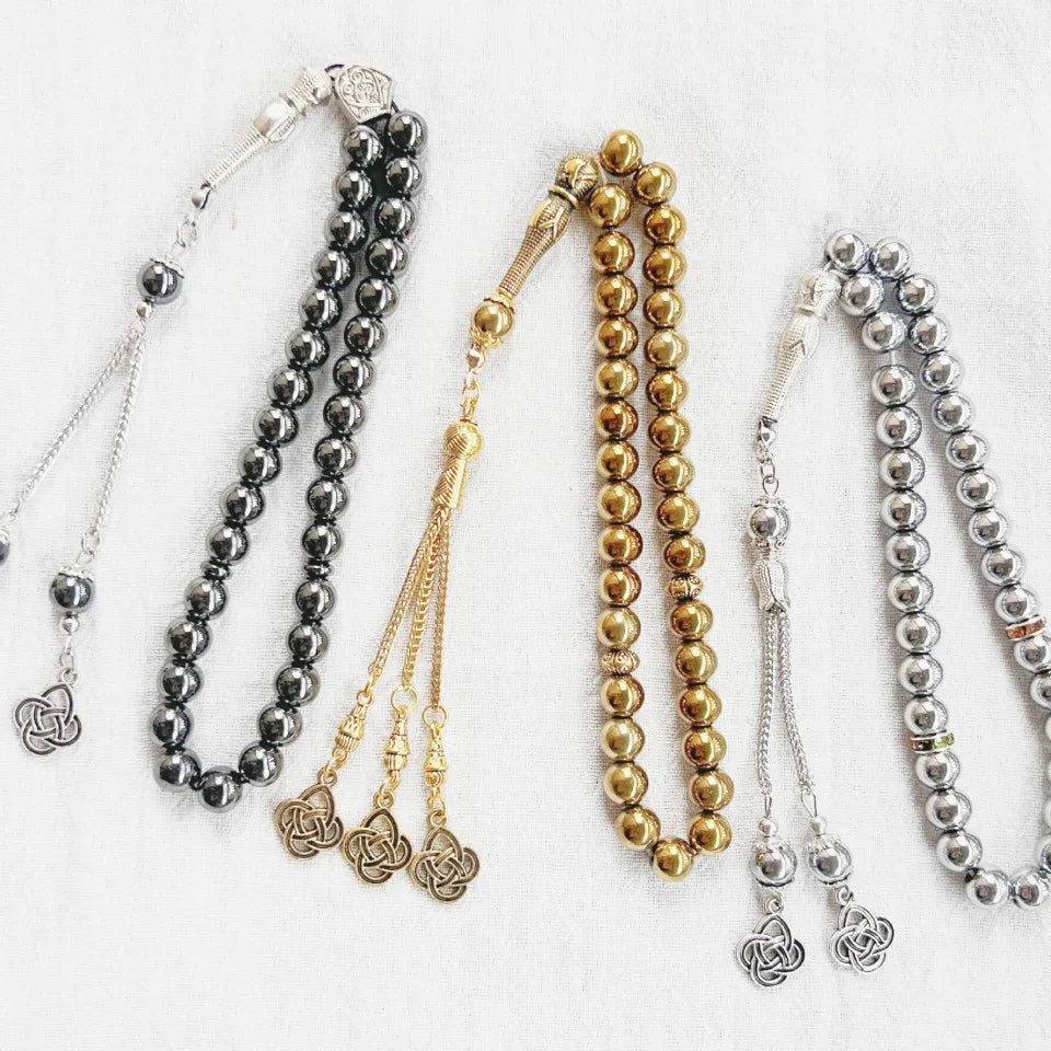 Bracelet Musulman Turc 33 Perles en Obsidienne Noire – Bijou de Prière Unisexe