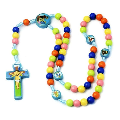Chapelet Collier Enfant Jésus Cartoon – Pendentif Croix Catholique en Perles Colorées