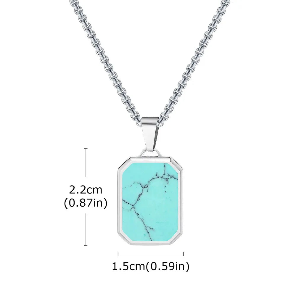 Collier Pendentif Pierre Turquoise & Boussole – Acier Inoxydable Homme