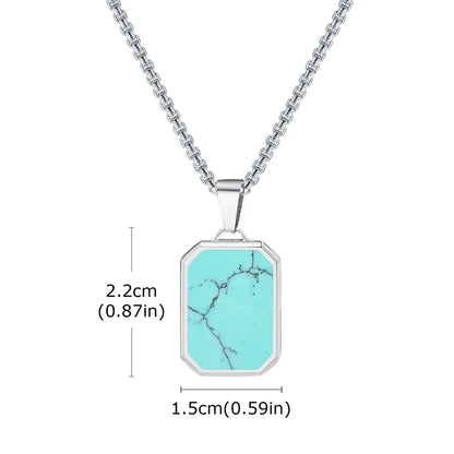 Collier Pendentif Pierre Turquoise & Boussole – Acier Inoxydable Homme